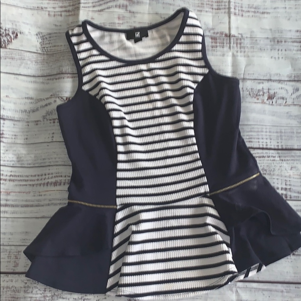 Navy & White Peplum Tank